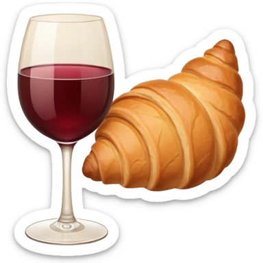 French cuisine humanless avatar in clean emoji-style illustration. Croissant and wine glass, soft beige tones, simple shapes, flat design, refined and cozy. sticker