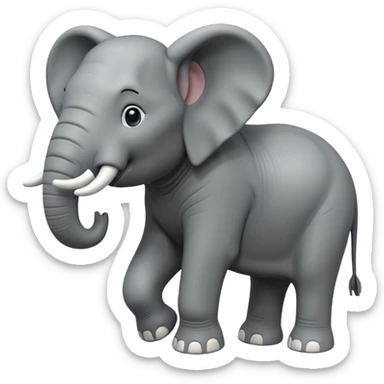A giant 3D cartoon elephant in side view, thick gray skin, large tusks, dust around its feet, strong sunlight and shadows, realistic and powerful Memoji-style. sticker