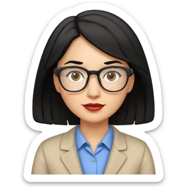 female teacher with semi-wavy black hair, light skin tone, wearing glasses sticker