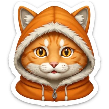 The emoji orange cat with a wolf's hood on its head
Lire this sticker