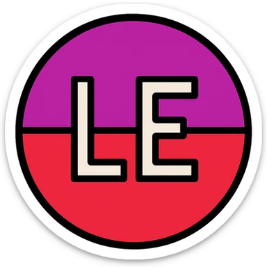 circle with colors of the flag of León Spain, black uppercase letters LE centered inside the circle, color icon style sticker