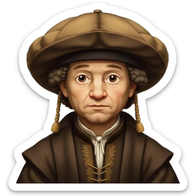 of-rembrandt,-shown-as-a-master-artist-with-deep,-introspective-eyes-and-richly-detailed-period-clothing,-rendered-with-dramatic-chiaroscuro-lighting-that-emphasizes-his-legacy brown puffy hat sticker