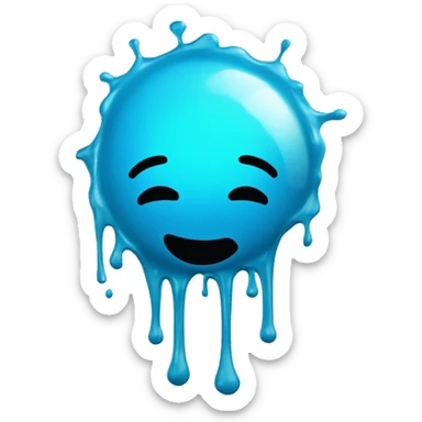 Glowing shiny Cyan blue goo splash splatter drip sticker