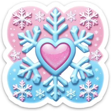 snowflake pink heart color white baby blue and pink glitter glow sticker