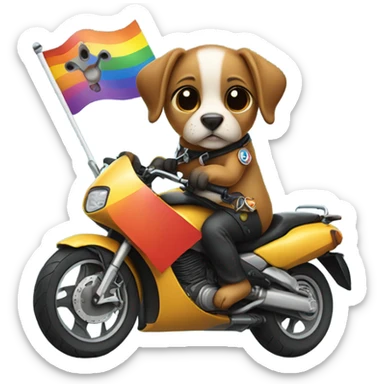 Dog riding a motorbike holding an lgbt flag while pregnant sticker