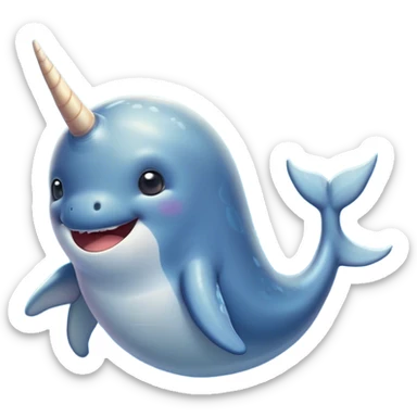 Cinematic Comical Cute Narwhal Portrait Emoji, Head tilted dramatically with an exaggeratedly amused expression, featuring a uniquely curved tusk, a sleek body with wide, comically expressive eyes brimming with playful disbelief, Simplified yet hilariously expressive features, highly detailed, glowing with a slightly sassy oceanic glow, high shine, dramatic yet playful, stylized with an air of cheeky marine mischief, soft glowing outline, capturing the essence of a meme-worthy cute narwhal that looks ready to side-eye its way into viral fame! sticker
