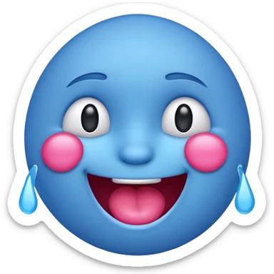 Blue emoji laughing with tears and pink cheeks sticker