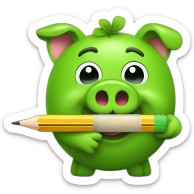 green piggy holding a pencil sticker