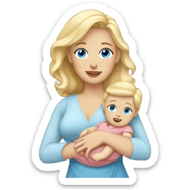 Blonde hair blue eye mom in dress with toddler and newborn sticker