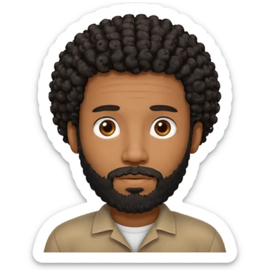 This is a cartoon-style avatar of a black man with curly black hair, a beard, and a calm expression  sticker