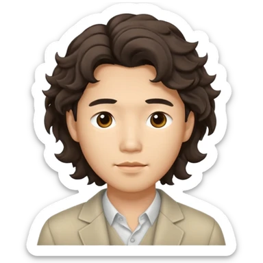 Asian guy wavy Korean hair, dressed stylishly, looking demure sticker