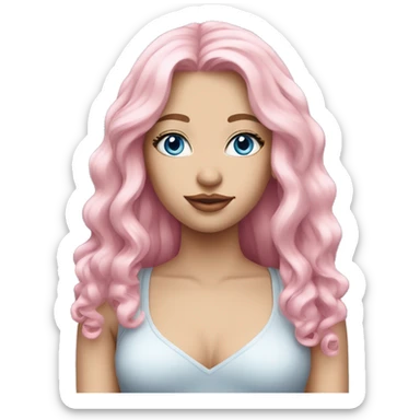 a beautiful girl with fair skin, blue eyes and long soft pink hair, with pink lipstick on her lips. full length sticker