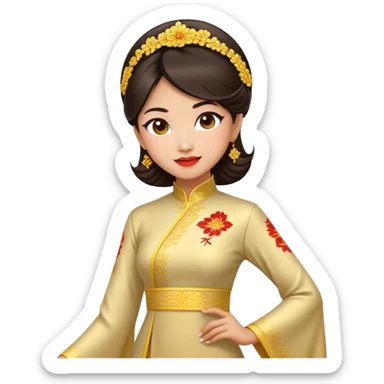 Cinematic Realistic Ao Dai Pop Culture Emoji, featuring an elegant portrayal of the traditional Vietnamese dress rendered with graceful textures and vibrant, cultural lighting. sticker