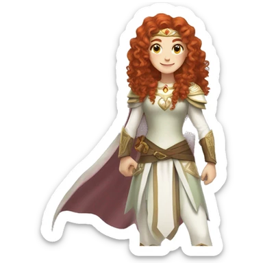 a white girl with long red curly hair and freckles, cosplaying Princess Zelda posing and smiling sticker