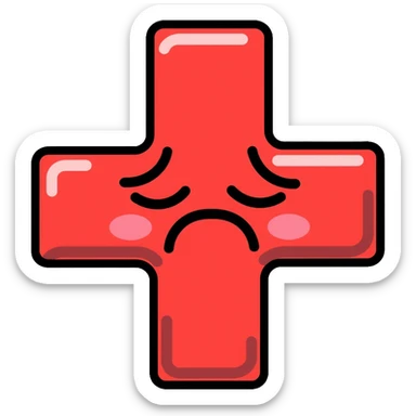 Red Cross medical symbol with negative vibes, sad face sticker