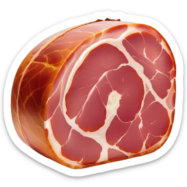 Jamón Serrano Cinematic Realistic Jamón Serrano Dish Emoji, depicted as a prominent leg of cured ham with visible marbling, rendered with rich textures and dynamic, appetizing lighting. sticker