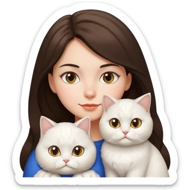 brunette girl and white Persian cat cheek to cheek, both looking content, apple emoji style sticker