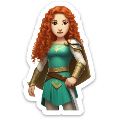 a white girl with long red curly hair and freckles, cosplaying Princess Zelda posing and ready for a fight sticker