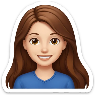 white girl with long brown hair, smiling sticker