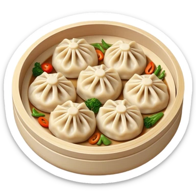 Cinematic Realistic Jiaozi Dish Emoji, depicted as delicate, handcrafted dumplings filled with savory meat and vegetables, rendered with detailed textures and warm, inviting lighting. sticker