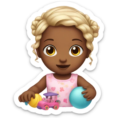 Cute baby girl with toys  sticker