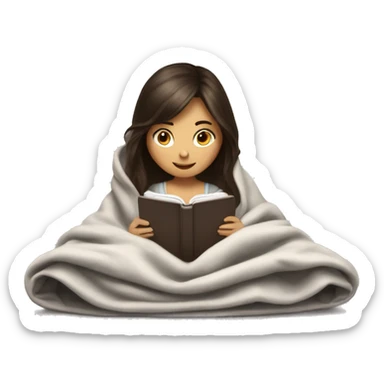 Brunette girl reading kindle under a blanket sticker