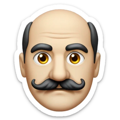 Hercule Poirot. Tête ronde. moustache peignée. Crâne chauve. Yeux marrons. sticker