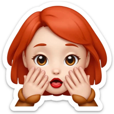 emoji with big anime like eyes like puppy eyes, puckered lips, red cheeks, Little excited clasp with their hands up by their cheeks sticker