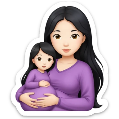 Beautiful Asian girl with long black hair, pregnant sticker
