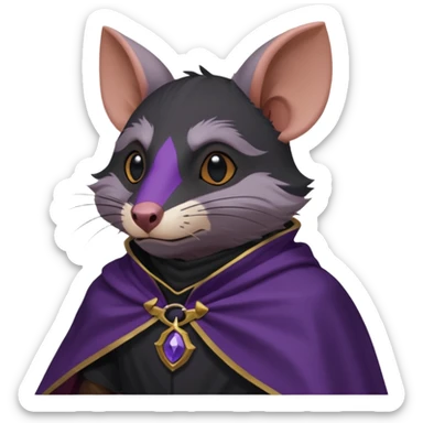 alors ce raton laver doit être équipé d'une cape de thieving noir avec trim bordure mauve comme dans le jeu old school runescape. au centre de la cape une icone de masque de voleur est visible . l'expression du visage du raton est ultra surpris "shock" sticker