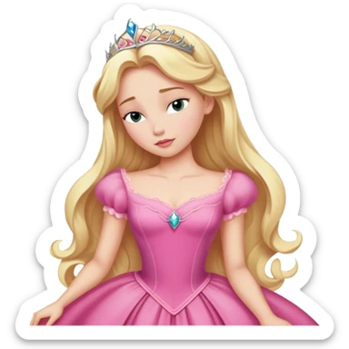 ultra simplified Aurora Sleeping Beauty, pink dress, blonde hair, very minimal details, slightly zoomed out to show more of dress sticker