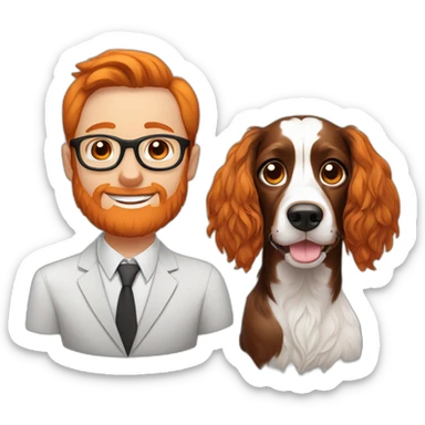 Springer spaniel with man and orange hair girl with glasses sticker