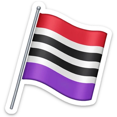 The emoji of a flag with three horizontal bars. The top bar is black, the middle bar is white, and the bottom bar is split in half. The bottom left is purple, and the bottom right is red sticker