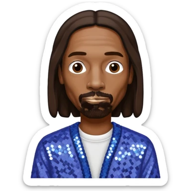 Snoop Dogg with long dark brown hair, periwinkle sequin outfit sticker