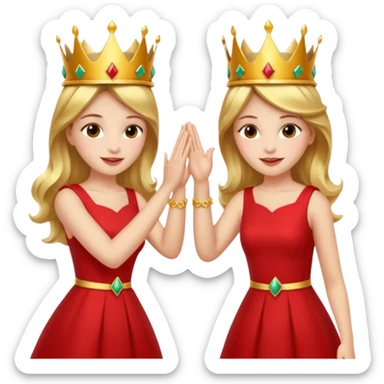 Two women wearing crowns and identical outfits giving each other a high five. sticker