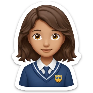 Quiero a una persona morena no tan morena , que sea una adolescente , que lleve uniforme escolar , con un pelo ondulado pero que sea negro castaño,pero no regido , pero que tenga una sonrisa suave, pero que este con un fondo blanco. Pero no tan ondulado tirando para liso y un poco largo sticker