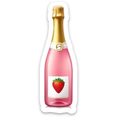 Realistic pink champagne bottle and pink clear glass full of the champagne with a strawberry in it. sticker