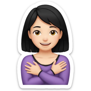 Girl with arms around her neck choking smiling black hair sticker