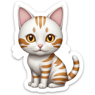 a white cat with brown tabby patches on the top of his head (ears) a patch on its side/arm and a striped tail the rest of the body is bright white sticker