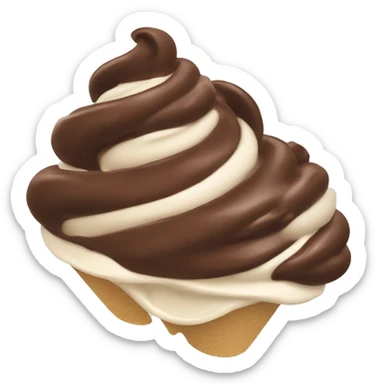 A big swirl of chocolate soft-serve once cream with flies buzzing around it sticker