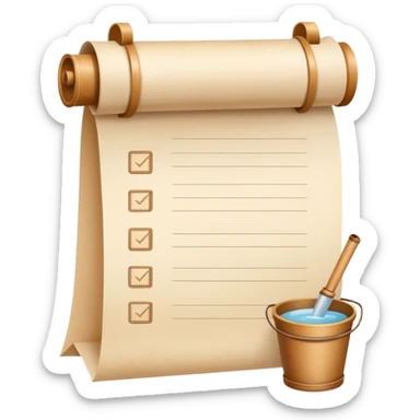 paper scroll with checkboxes and a small bucket icon, representing a list of dreams or goals sticker