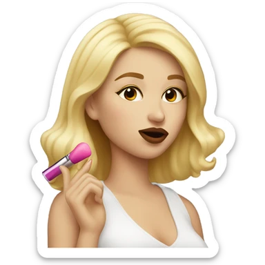 blonde girl putting lipgloss on her lips sticker