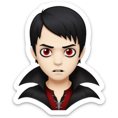Boy, Vampire, Black Hair, medium long, emo, dark, spooky, clear brown skin sticker