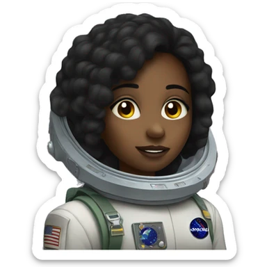 an ethiopian girl with black hair admring the outer space sticker