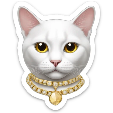 White cat with rapper jewellery sticker