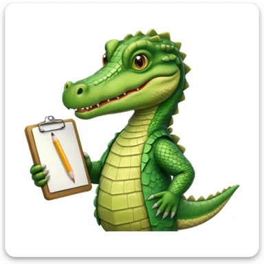 A 1980s style image of a gator with a clipboard and a pencil, offwhite background sticker
