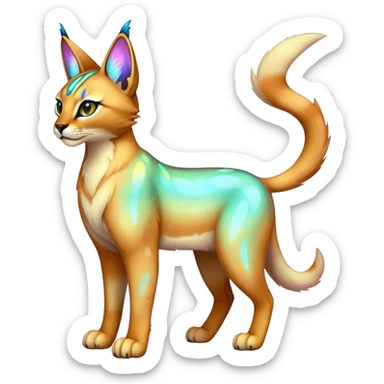 An iridescent transparent luminescent colorful lynx-caracal-serval-fakemon-creature-hybrid sticker