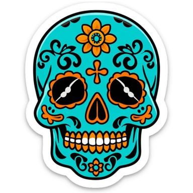 teal and orange sugar skull sticker