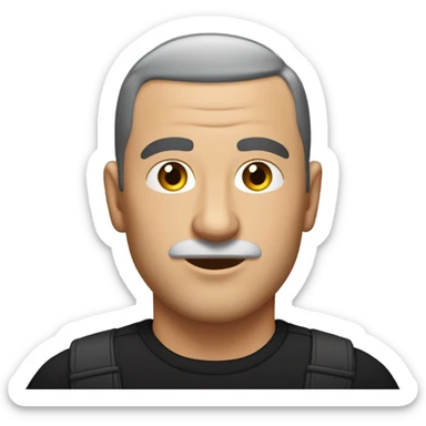 italian middle aged man, with buzz cut and no facial hair. wearing a black smart shirt unbuttoned. sticker