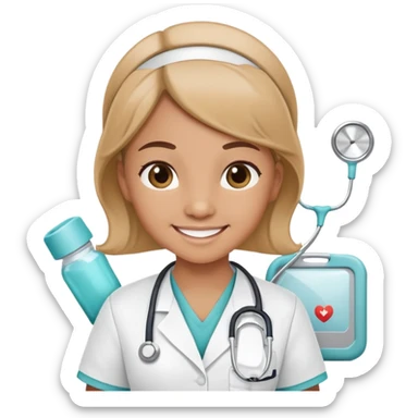 smiling neonatal nurse with tan complexion, stethoscope, in a nursery sticker